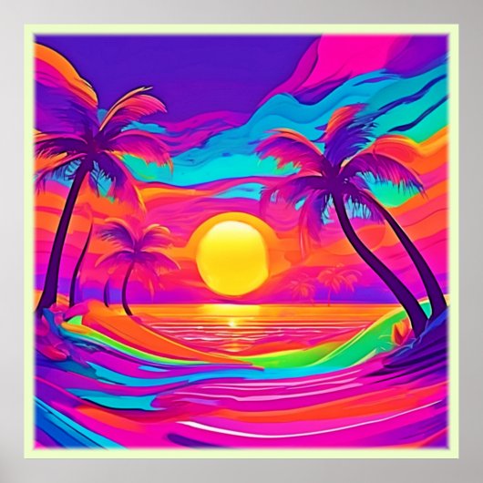 Blauwe en Oranje zonsondergang Poster (Voorkant)