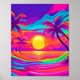 Blauwe en Oranje zonsondergang Poster