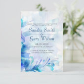 Blauwe En Paarse Abstracte Bloemen Bruiloft Kaart (Staand voorkant)