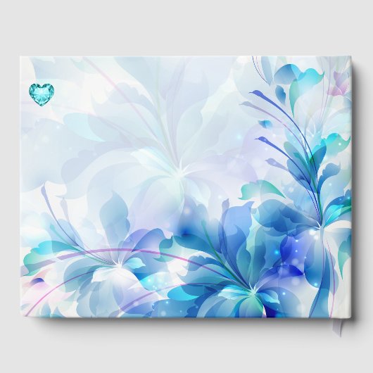 Blauwe en Paarse Abstracte bloemen Gastenboek (Achterkant)