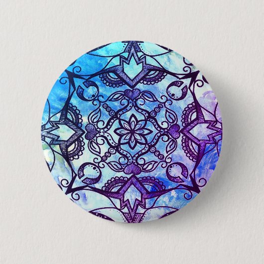 Blauwe en Paarse Abstracte Mandala Button (Voorkant)