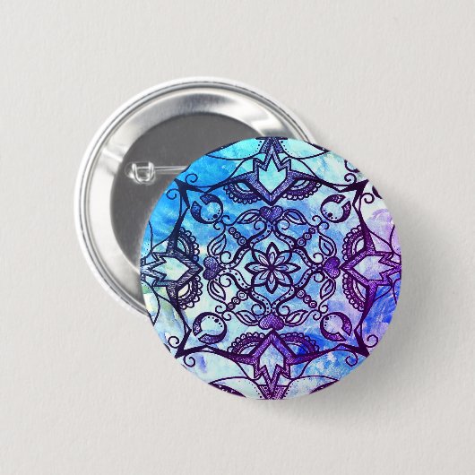 Blauwe en Paarse Abstracte Mandala Button (Voorkant /achterkant)