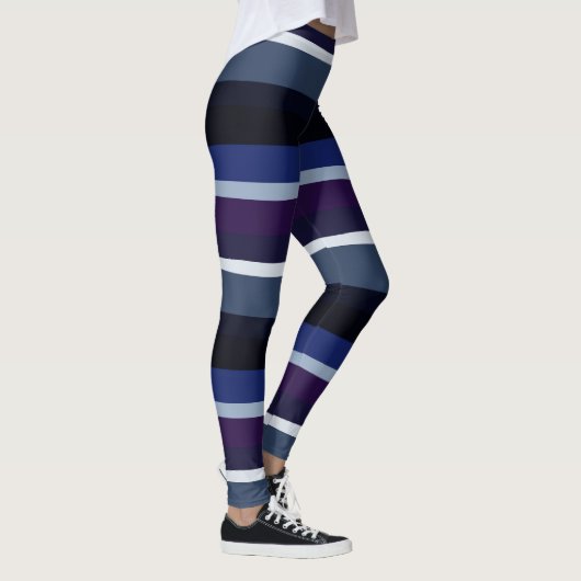 Blauwe en Paarse Abstracte strepen Leggings (Rechts)