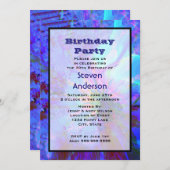 Blauwe en Paarse Abstracte verjaardagsfeestuitnodi Kaart (Voorkant / Achterkant)
