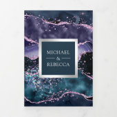 Blauwe en Paarse Agate Knikker QR Code Huwelijk Drieluik Uitnodiging (Cover)