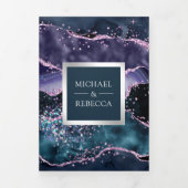 Blauwe en Paarse Agate Marble QR Code Wedding Drieluik Uitnodiging (Cover)