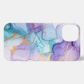 Blauwe en paarse alcoholinkt Art Gold iPhone Hoesje (Achterkant horizontaal)
