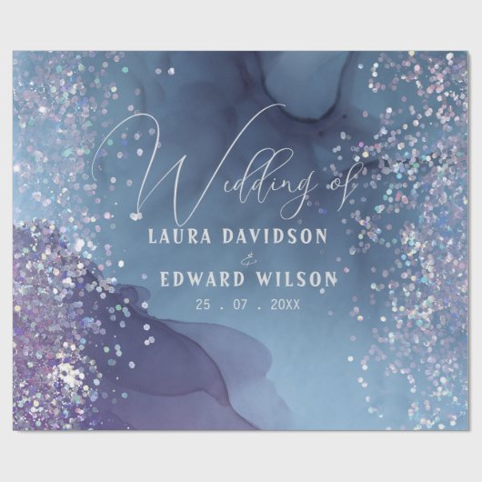 Blauwe en paarse alcoholinkt met glitter mystic cadeaupapier (Vlak)