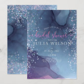 Blauwe en paarse alcoholinkt met glitter mystic kaart (Voorkant / Achterkant)