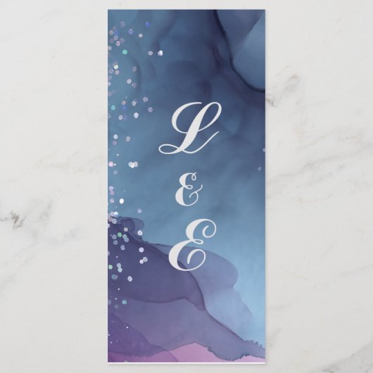 Blauwe en paarse alcoholinkt met glitter mystic menu (Achterkant)