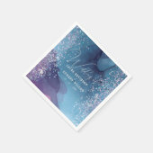 Blauwe en paarse alcoholinkt met glitter mystic servet (Hoek)