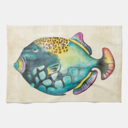 Blauwe en Paarse aquariumvis Theedoek (Horizontaal)
