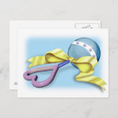 Blauwe en Paarse Baby Rattle Briefkaart (Voorkant / Achterkant)