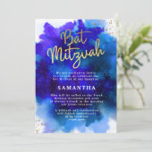 Blauwe en Paarse Bat Mitzwa Uitnodiging (Staand voorkant)