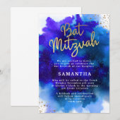 Blauwe en Paarse Bat Mitzwa Uitnodiging (Voorkant / Achterkant)