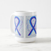 Blauwe en Paarse bewustwording Ribbon Angel Art Mo Koffiemok (Voorkant links)