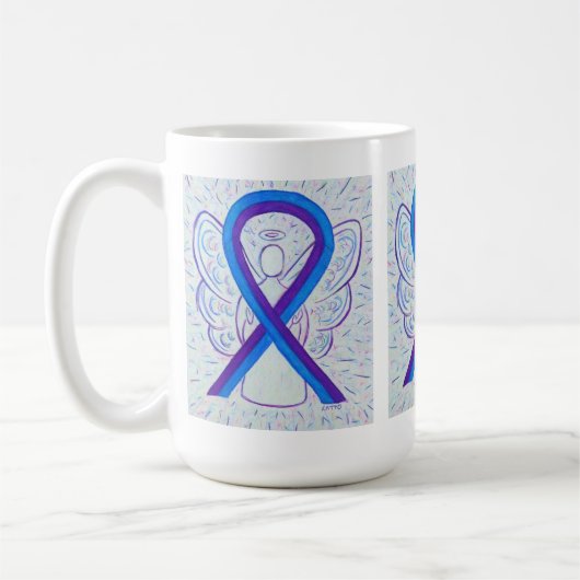 Blauwe en Paarse bewustwording Ribbon Angel Art Mo Koffiemok (Links)
