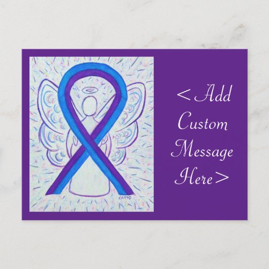 Blauwe en Paarse bewustwording Ribbon Angel Briefk Briefkaart (Voorkant)