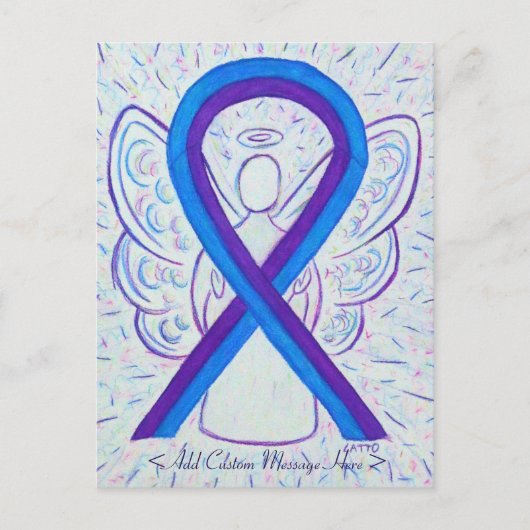 Blauwe en Paarse bewustwording Ribbon Angel Briefk Briefkaart (Voorkant)