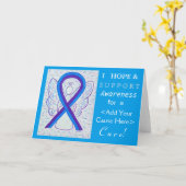 Blauwe en Paarse bewustwording Ribbon Angel Oorspr Kaart (Gele Bloem)