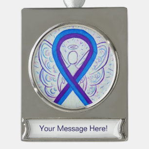 Blauwe en Paarse bewustwording Ribbon Angel Orname Verzilverd Banner Ornament