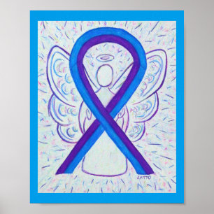 Blauwe en Paarse bewustwording Ribbon Angel Poster
