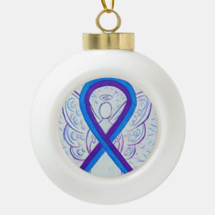 Blauwe en Paarse bewustzijn Ribbon Angel-Ornamente Keramische Bal Ornament