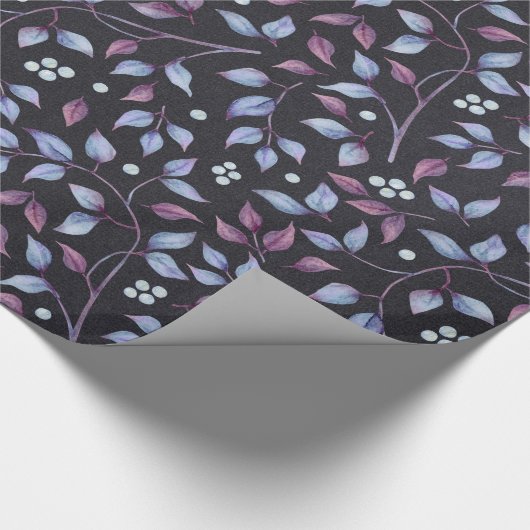 Blauwe en Paarse bladeren Cadeaupapier (Hoek)