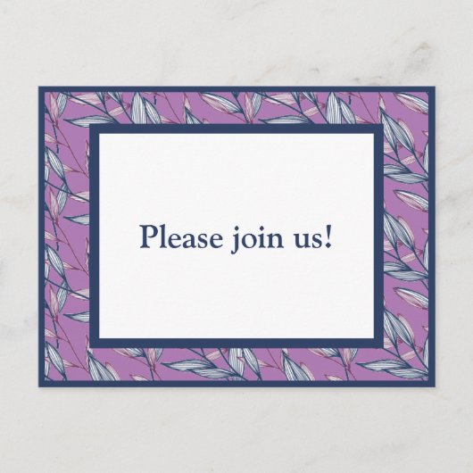 Blauwe en Paarse Bladeren Uitnodiging Briefkaart (Voorkant)