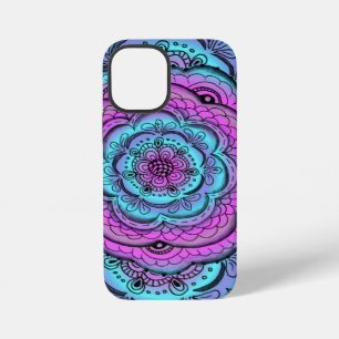 Blauwe En Paarse Bloem Doodle iPhone 12 Mini Hoesje
