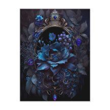 Blauwe en paarse bloemen en Victoriaans juwelen
