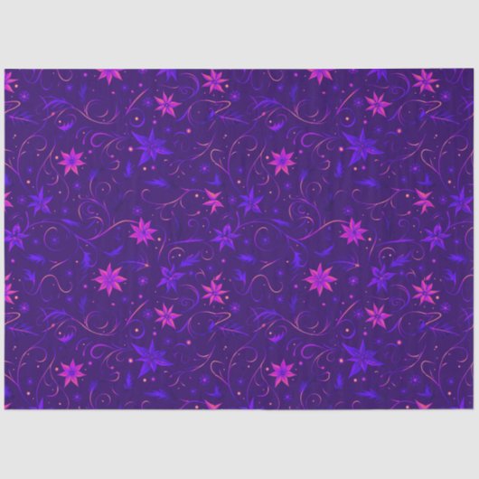 Blauwe en Paarse bloemen en wijnstokken kerst Tissuepapier (Voorkant)