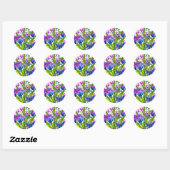 Blauwe en Paarse Bloemen Sticker met Vlinders (Vel)