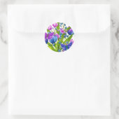 Blauwe en Paarse Bloemen Sticker met Vlinders (Tas)