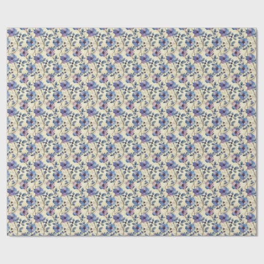 Blauwe en Paarse Bloemen Verjaardag Gift Wrap Wrap Cadeaupapier (Vlak)