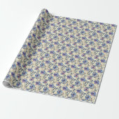Blauwe en Paarse Bloemen Verjaardag Gift Wrap Wrap Cadeaupapier (Uitgerold)