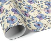 Blauwe en Paarse Bloemen Verjaardag Gift Wrap Wrap Cadeaupapier (Rol Hoek)