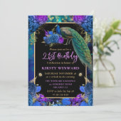 Blauwe en Paarse Bloemenpauw 21e verjaardag Kaart (Staand voorkant)