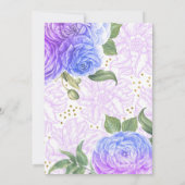 Blauwe en Paarse Bloemrijke Gouden Confetti Verjaa Kaart (Achterkant)