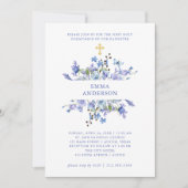 Blauwe en Paarse Boho | Bloemen Eerste Heilige Com Kaart (Voorkant)