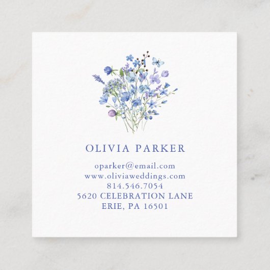 Blauwe en Paarse Boho | Floral Vierkante Visitekaartje (Achterkant)