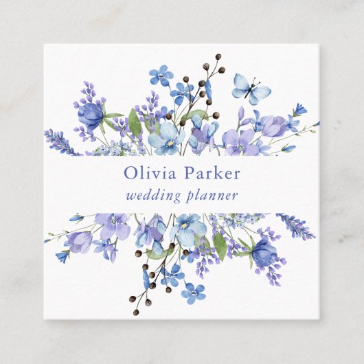 Blauwe en Paarse Boho | Floral Vierkante Visitekaartje (Voorkant)