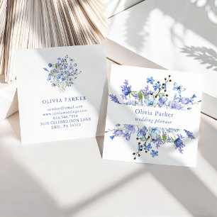 Blauwe en Paarse Boho   Floral Vierkante Visitekaartje