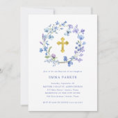 Blauwe en Paarse Boho krans en kruis | doop Kaart (Voorkant)