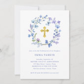 Blauwe en Paarse Boho Krans en Kruisbevestiging Kaart (Voorkant)