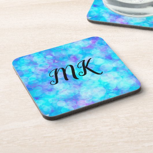 Blauwe en Paarse Bokeh Bubbles Bier Onderzetter (Linkerzijde)