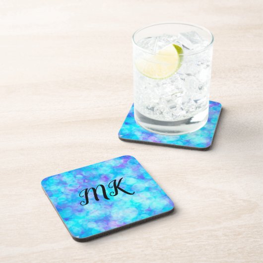 Blauwe en Paarse Bokeh Bubbles Bier Onderzetter (Rechterzijde)