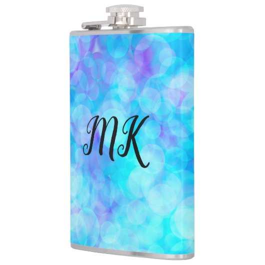 Blauwe en Paarse Bokeh Bubbles Heupfles (Links)