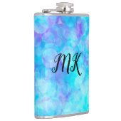 Blauwe en Paarse Bokeh Bubbles Heupfles (Rechts)