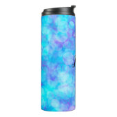 Blauwe en Paarse Bokeh Bubbles Thermosbeker (Gedraaid links)